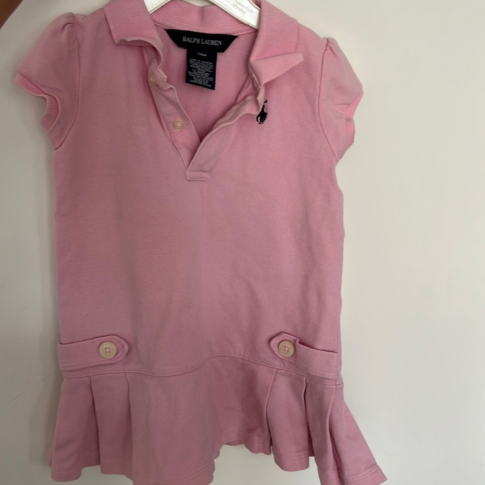 Ralph Lauren pleated collared pink dress. Tennis dress. 18M. Details in buttons
